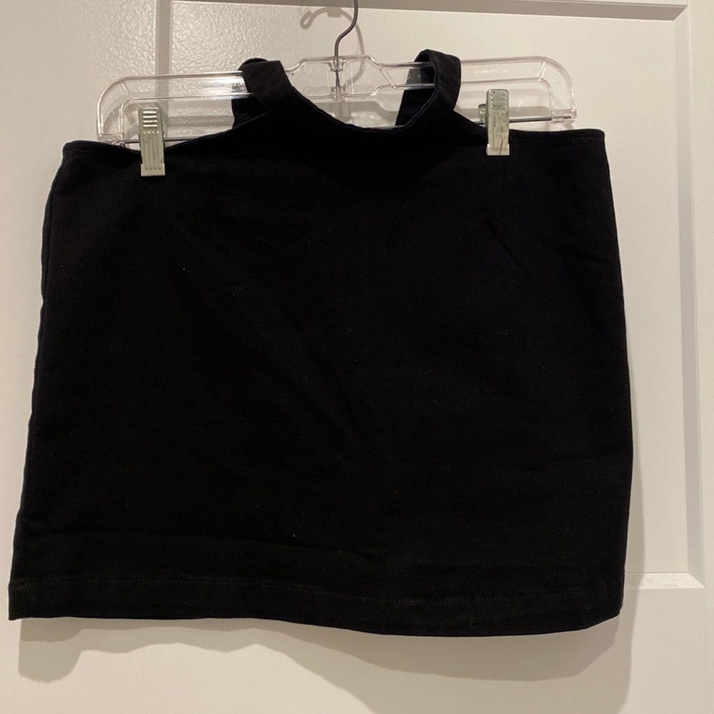 Weworewhat Black Jean Halter Top with Neck Belt Strap
